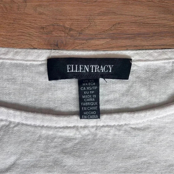 XS Ellen Tracy Linen Short-Sleeve White Blouse - Picture 4 of 6